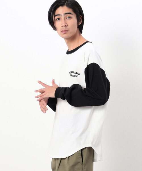 「Purple&Yellow」 長袖Tシャツ SMALL ベージュ メンズ_画像4