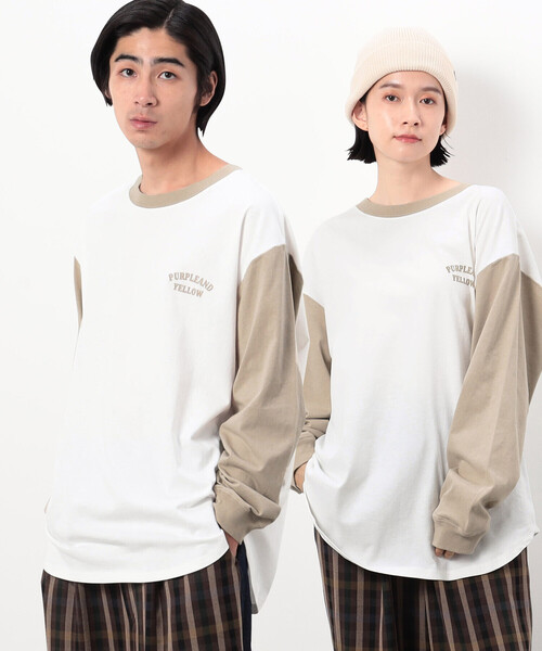 「Purple&Yellow」 長袖Tシャツ SMALL ベージュ メンズ_画像8