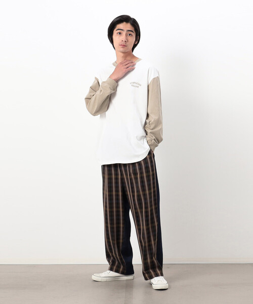 「Purple&Yellow」 長袖Tシャツ SMALL ベージュ メンズ_画像9