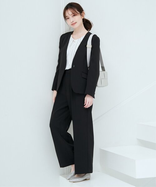 「IKKA LOUNGE」 ノーカラージャケット M ネイビー レディース_画像5