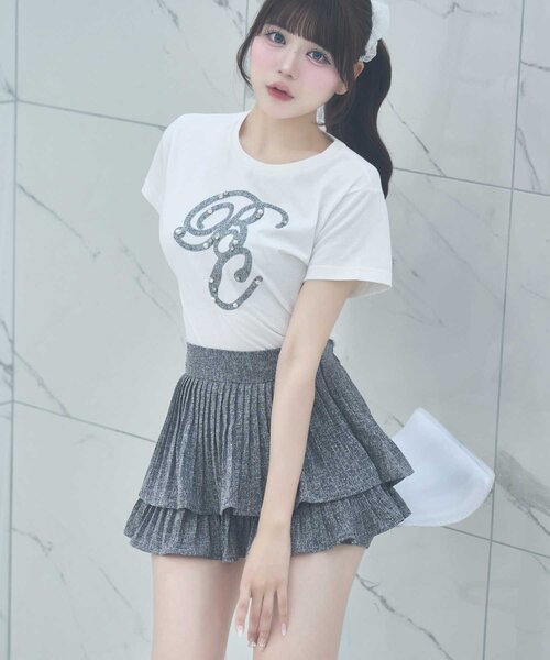 Belle Charme スカート 「Belle Charme」Tweed Pleats Mini Skirt