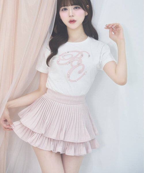 Belle Charme スカート 「Belle Charme」Tweed Pleats Mini Skirt