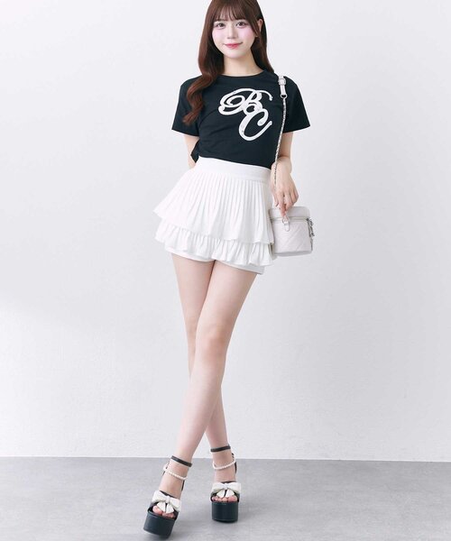Belle Charme スカート 「Belle Charme」Tweed Pleats Mini Skirt