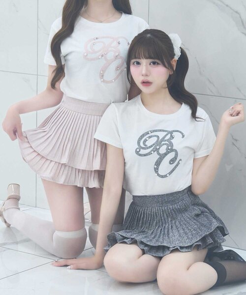 Belle Charme スカート 「Belle Charme」Tweed Pleats Mini Skirt