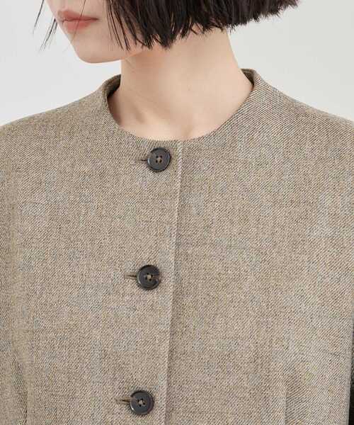 【新品】OPAQUE.CLIP コットンツイードミドルジャケット ノーカラー L OPAQUE.CLIP（オペークドットクリップ） ジャケット ノーカラー