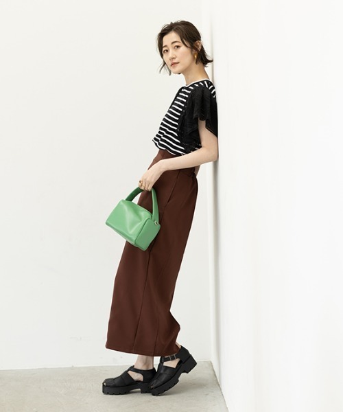 GeeRA tシャツ 袖レースボーダーカットソー レディース