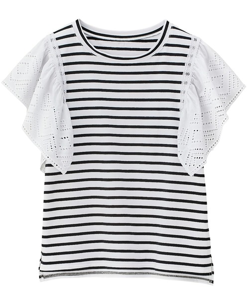 GeeRA tシャツ 袖レースボーダーカットソー レディース