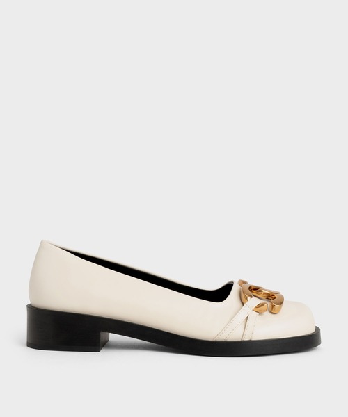 美品 チャールズアンドキース チャンキー メタリックアクセントバレリーナ 23 CHARLES ＆ KEITH バレエシューズ パンプス チャンキー