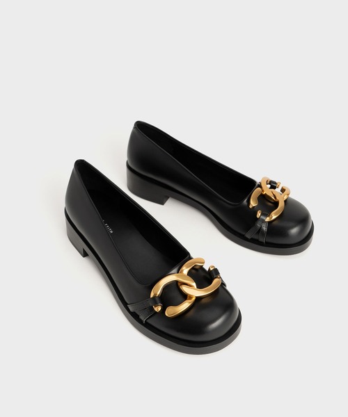 美品 チャールズアンドキース チャンキー メタリックアクセントバレリーナ 23 CHARLES ＆ KEITH バレエシューズ パンプス チャンキー