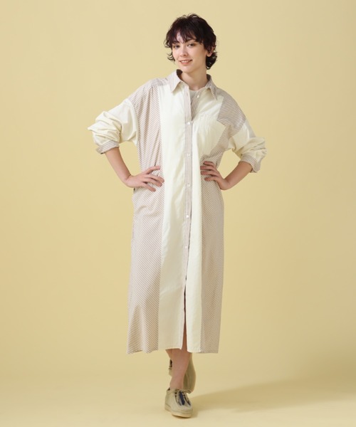 【半額以下‼️美品】BANK whip staff 　シャツワンピース ストライプ ストライプシャツワンピース【洗濯機洗い可/イージーアイロン