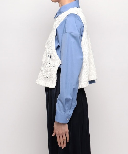 【美品】allureville バルキーコットン オープンジレ 白 透かし編み allureville - 【美品】allureville バルキーコットン オープンジレ 白
