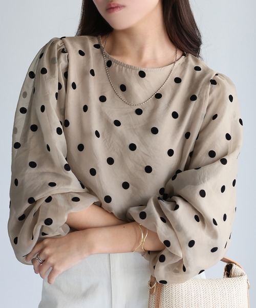 Riberry ブラウス シャツ ワッシャーシアーフロッキードット