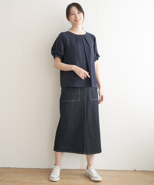 IKKA LOUNGE ブラウス シャツ ドライタッチ袖タックブラウス
