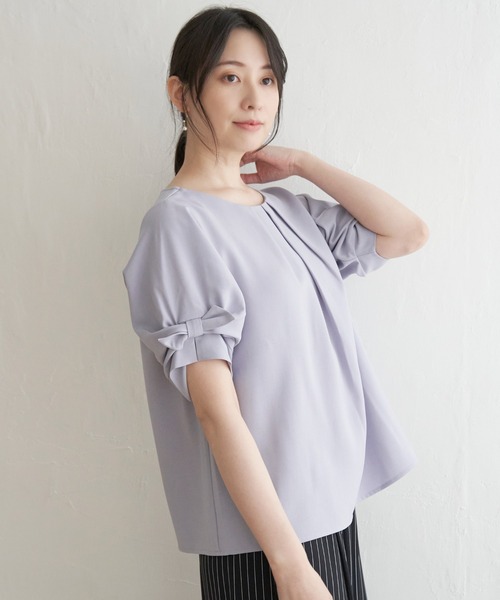 IKKA LOUNGE ブラウス シャツ ドライタッチ袖タックブラウス