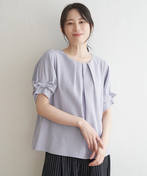 IKKA LOUNGE ブラウス シャツ ドライタッチ袖タックブラウス