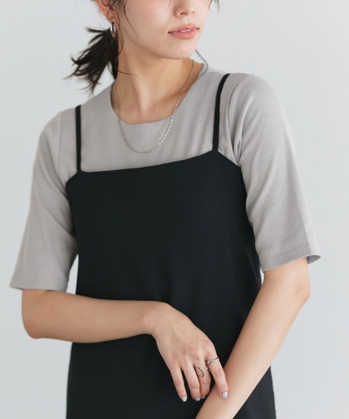 Pierrot（ピエロ） tシャツ クルーネック5分袖テレコリブカットソー