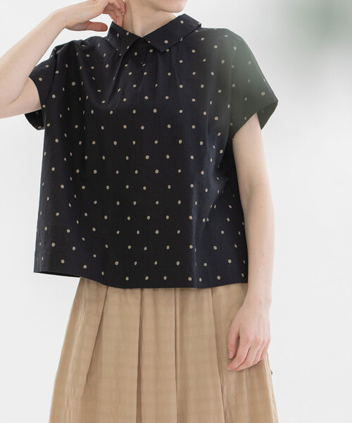 nop de nod ブラウス シャツ リネンコットンPolka 2wayフレンチ