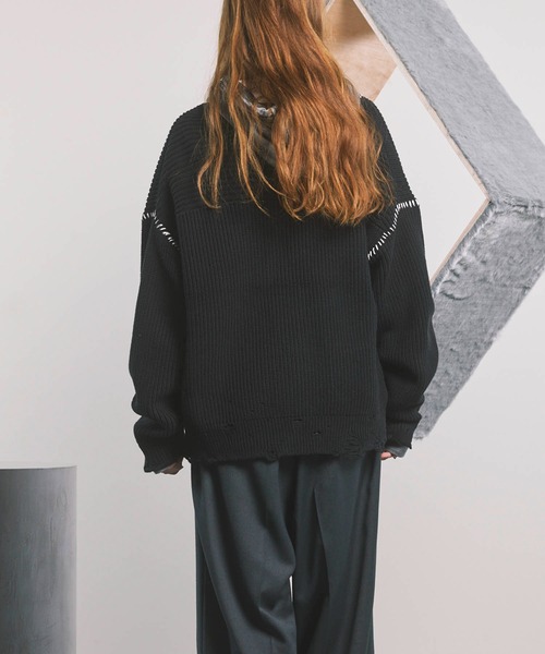 MAISON SPECIAL カーディガン 「UNISEX」Embroidery Damage Prime-Over