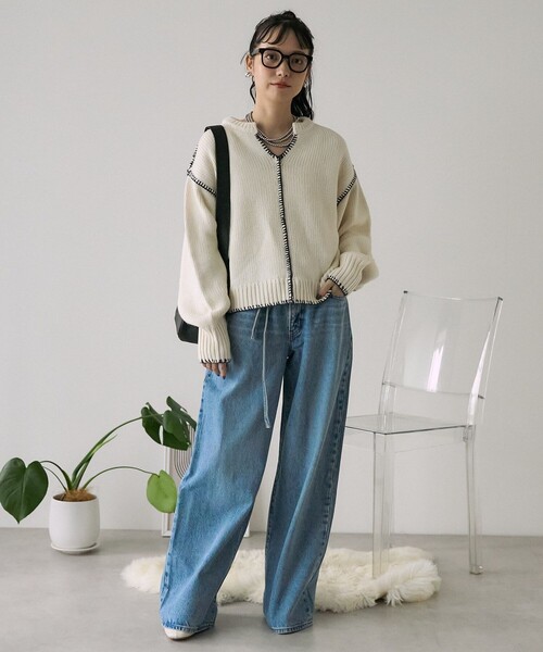 ニット セーター ハンドステッチデザインニット レディース Chico ニット セーター 「WEB限定/REVIVAL」ダブルジップ