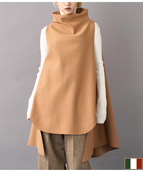 ベスト ジレ ITALY ボトルネック ロング ジレ レディース