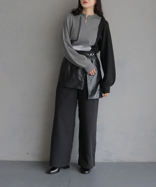【＆g’aime】アンジェム ブロックバイカラーキーネックリブニットトップス &g'aime（アンジェム）の「【&g'aime】ブロックバイカラーキーネック