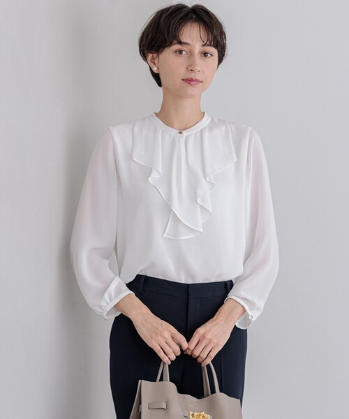 tシャツ 「洗える」ジョーゼットフリル  カットソー レディース
