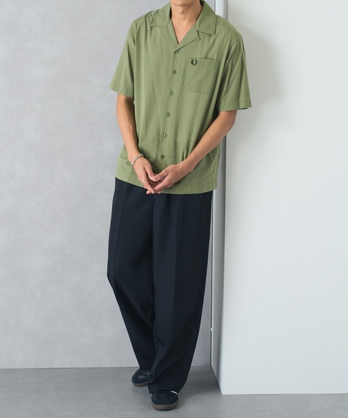 ◎状態良好【FRED PERRY】半袖シャツ/刺繍ロゴ/ライトブルー/M相当 FredPerryフレッドペリー】ポロシャツ 水色ライトブルー 刺繍ロゴ L
