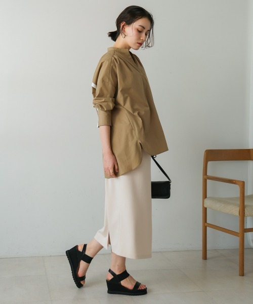 ブージュルード チュニック オーバーサイズシャツ ポンチョ トップス レディース フリーサイズ ベージュ×ブラック Boujeloud ブージュルード チュニック オーバーサイズシャツ ポンチョ