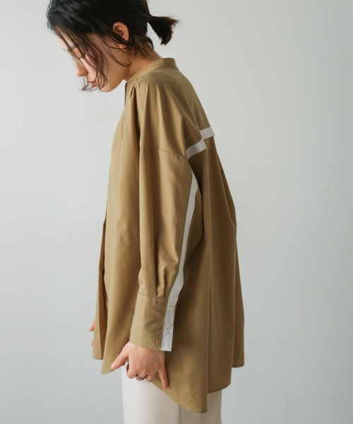 ブージュルード チュニック オーバーサイズシャツ ポンチョ トップス レディース フリーサイズ ベージュ×ブラック Boujeloud Bou Jeloud - ブージュルード チュニック オーバーサイズシャツ
