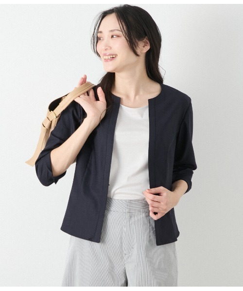 ブラウス シャツ 「ウォッシャブル」リネンライクストレッチ ノーカラーブラウス レディース ブラウス シャツ UVカットウォッシャブルリネン混シャツブラウス