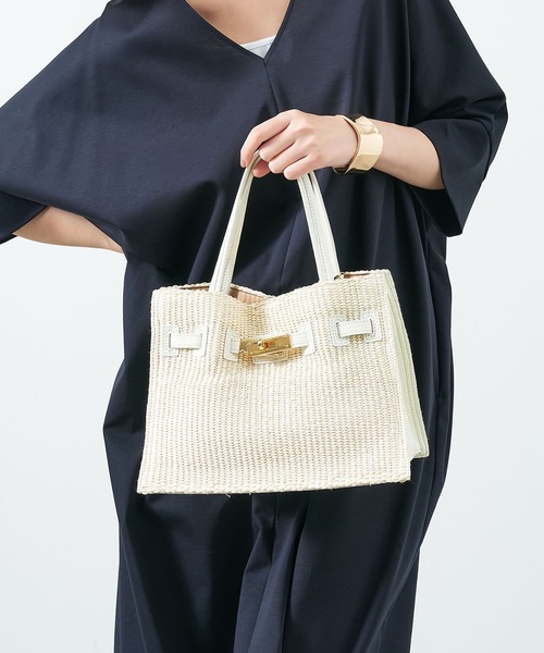 【VIOLAd'ORO】ラフィア調2WAYトートバッグ SANDRO VIOLAd'ORO ヴィオラドーロ かごバッグ ラフィア バスケット