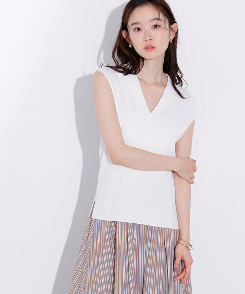ポロシャツ ポロ ノースリーブカイキンリブニット レディース N.Natural Beauty Basic ポロシャツ ポロ ノースリーブカイキン