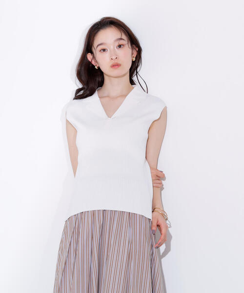 ポロシャツ ポロ ノースリーブカイキンリブニット レディース N.Natural Beauty Basic ポロシャツ ポロ ノースリーブカイキン