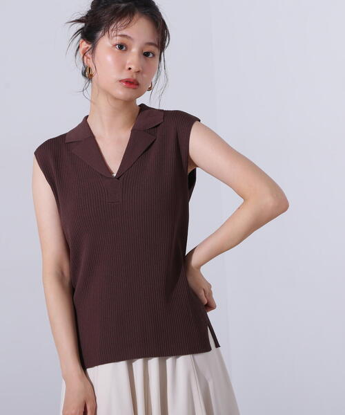 ポロシャツ ポロ ノースリーブカイキンリブニット レディース N.Natural Beauty Basic ポロシャツ ポロ ノースリーブカイキン