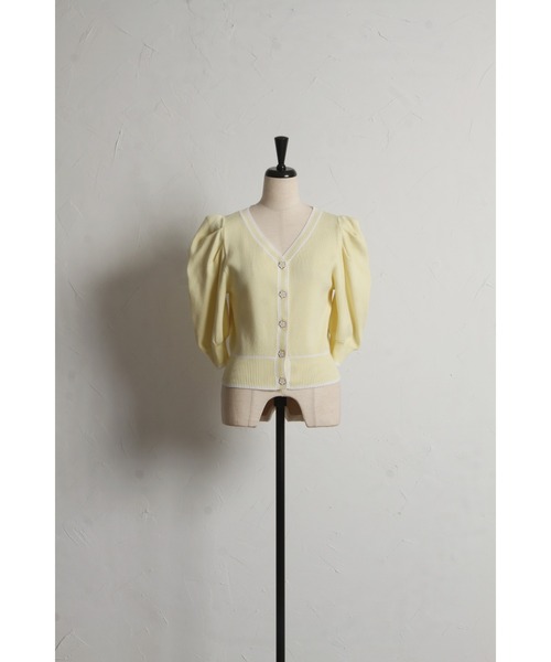 tocco closet カーディガン フラワー釦パワーショルダー配色
