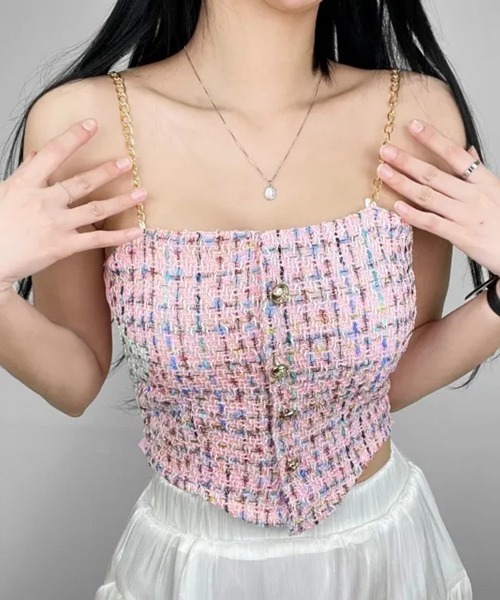 KHAKIPOINT 未使用 Antique Tweed Top ベアトップ タンクトップ ノースリーブ ファンシーツイードコルセットベアトップ