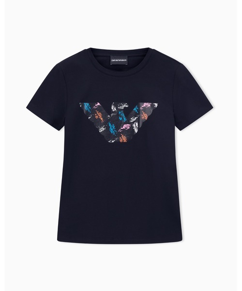tシャツ 「エンポリオ アルマーニ」ASV スリムフィットTシャツ ストレッチジャージー オーバーサイズイーグルパターン レディース