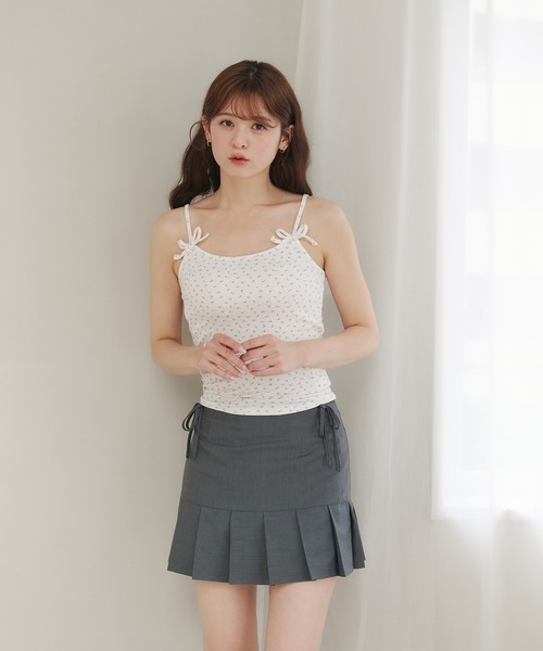 fupel アンサンブル flower pattern ribbon camisole + sheer tops set