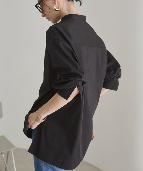 美品☆アドーア バンドカラー ロングブラウス プルオーバー チュニック