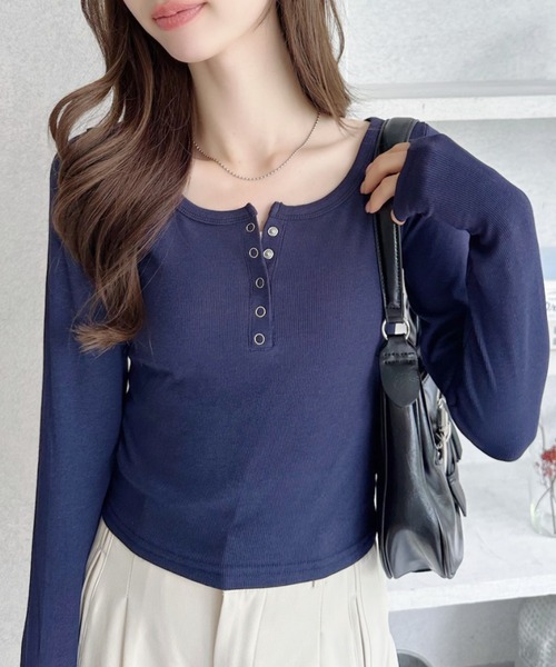 Ada. ヘンリーネック tシャツ リブ ヘンリーネック カットソー