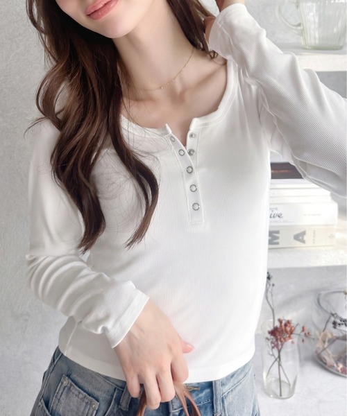 Ada. ヘンリーネック tシャツ リブ ヘンリーネック カットソー
