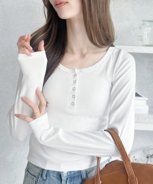 Ada. ヘンリーネック tシャツ リブ ヘンリーネック カットソー