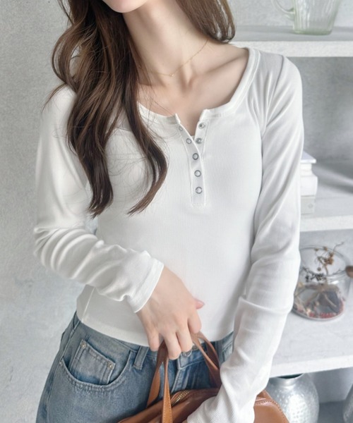 Ada. ヘンリーネック tシャツ リブ ヘンリーネック カットソー