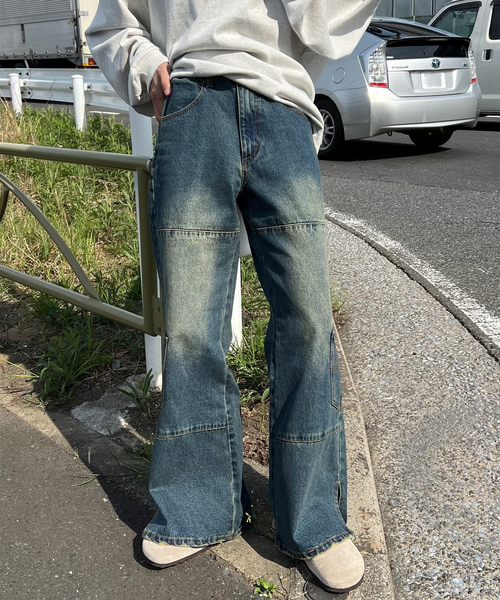 「Perushu」 ダメージ加工デニムパンツ LARGE ブルー メンズ