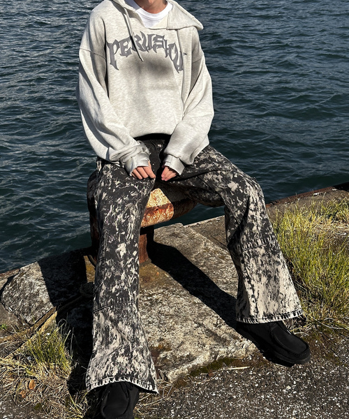 「Perushu」 ダメージ加工デニムパンツ LARGE ブルー メンズ