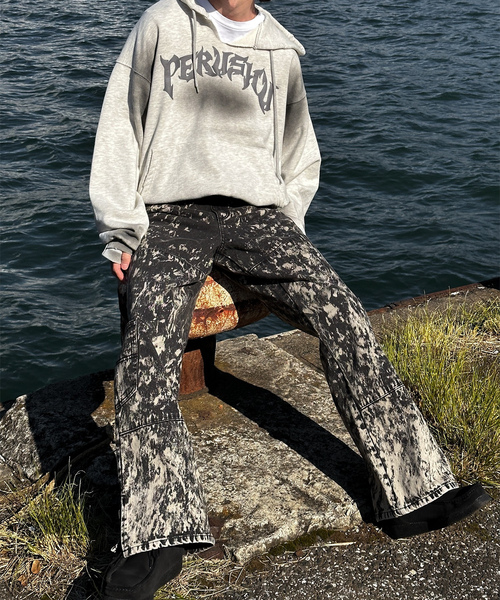 「Perushu」 ダメージ加工デニムパンツ LARGE ブルー メンズ