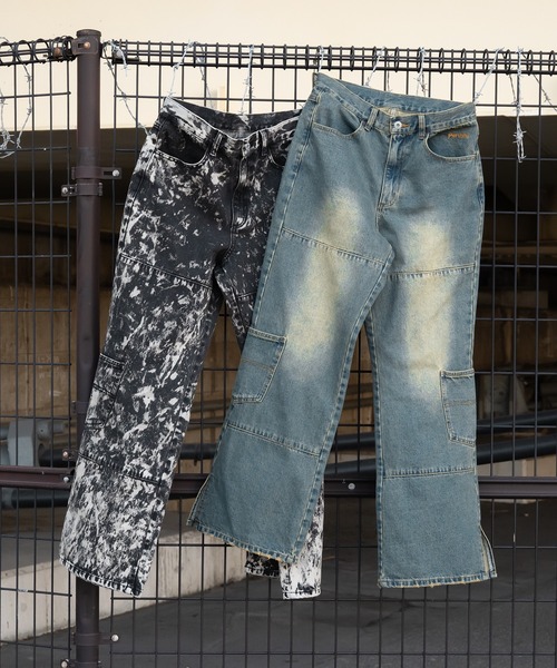 「Perushu」 ダメージ加工デニムパンツ LARGE ブルー メンズ