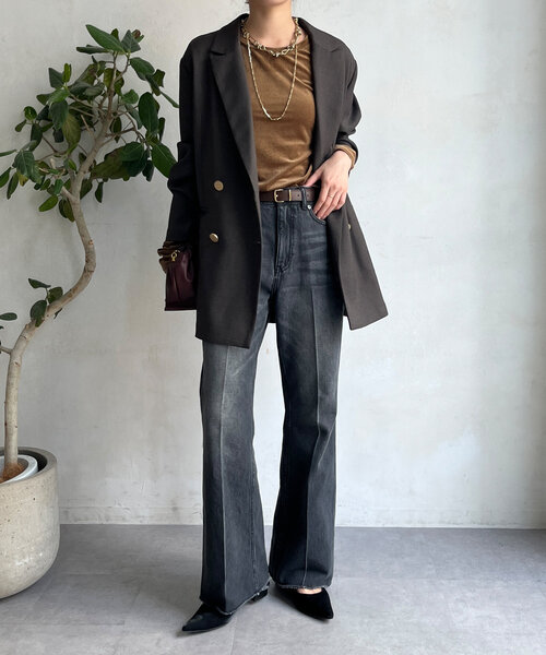 「DouDou」 加工デニムパンツ 36 ブルー レディース_画像2