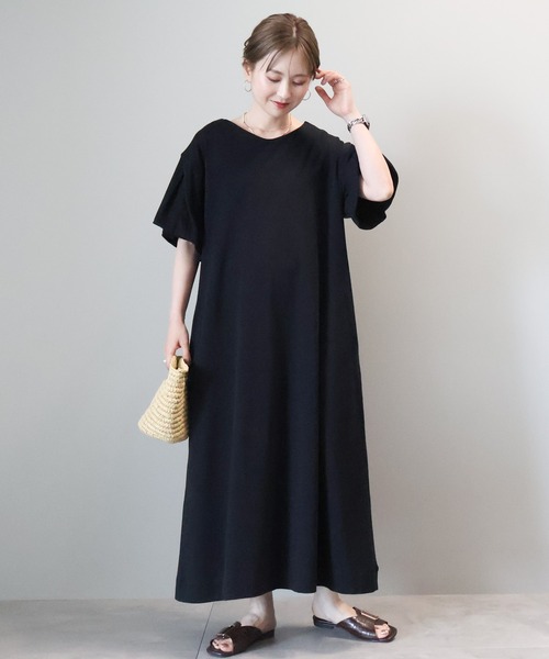 【1回のみ使用】AMERI(アメリ) 半袖　黒ロングワンピース　M AMERICAN HOLIC（アメリカンホリック） 半袖ワンピース M ブラック