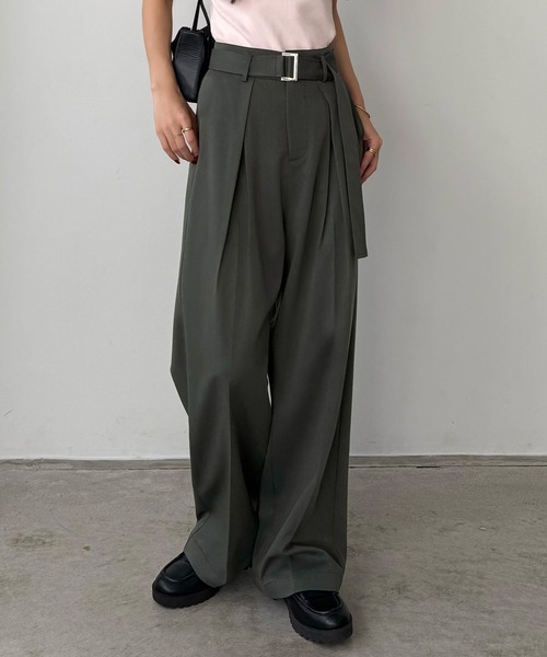 callautia（カラウティア） ワイドパンツ スラックス パンツ ベルト